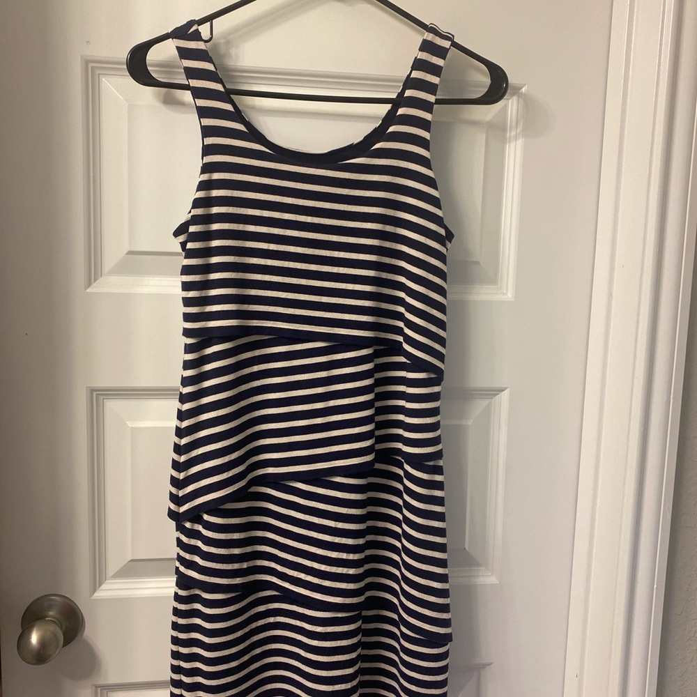 LOFT Striped Navy and White Sleeveless Dress